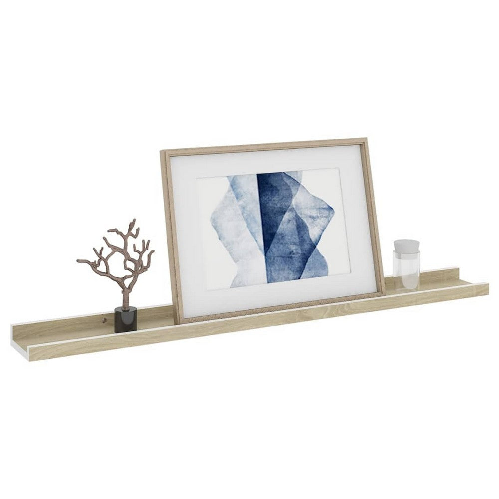 Yuli Wall Shelf Set of 2, Farmhouse Brown White, Raised Ledge Design 32 Inch - BM340442