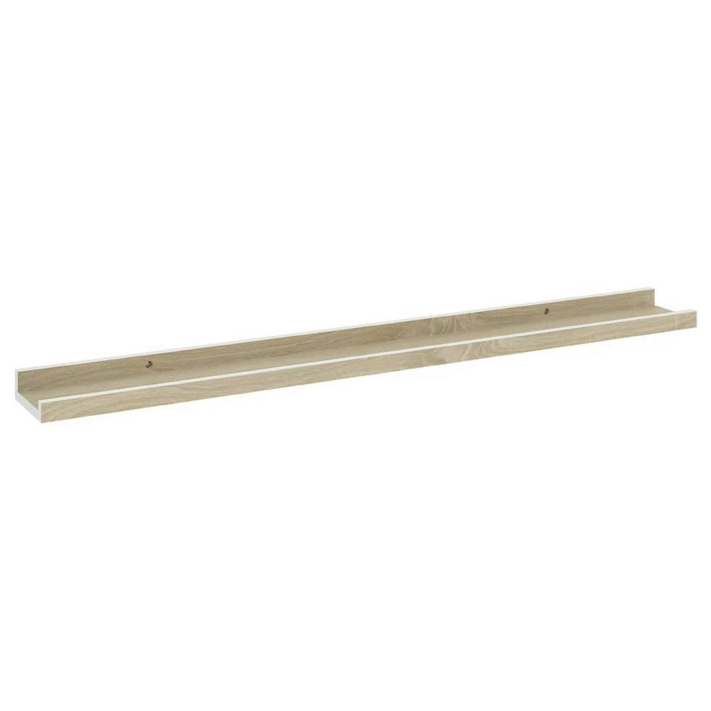 Yuli Wall Shelf Set of 2, Farmhouse Brown White, Raised Ledge Design 32 Inch - BM340442