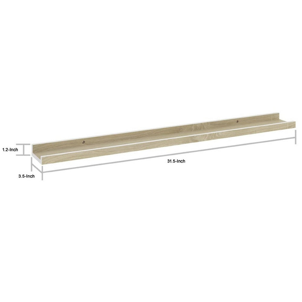 Yuli Wall Shelf Set of 2, Farmhouse Brown White, Raised Ledge Design 32 Inch - BM340442