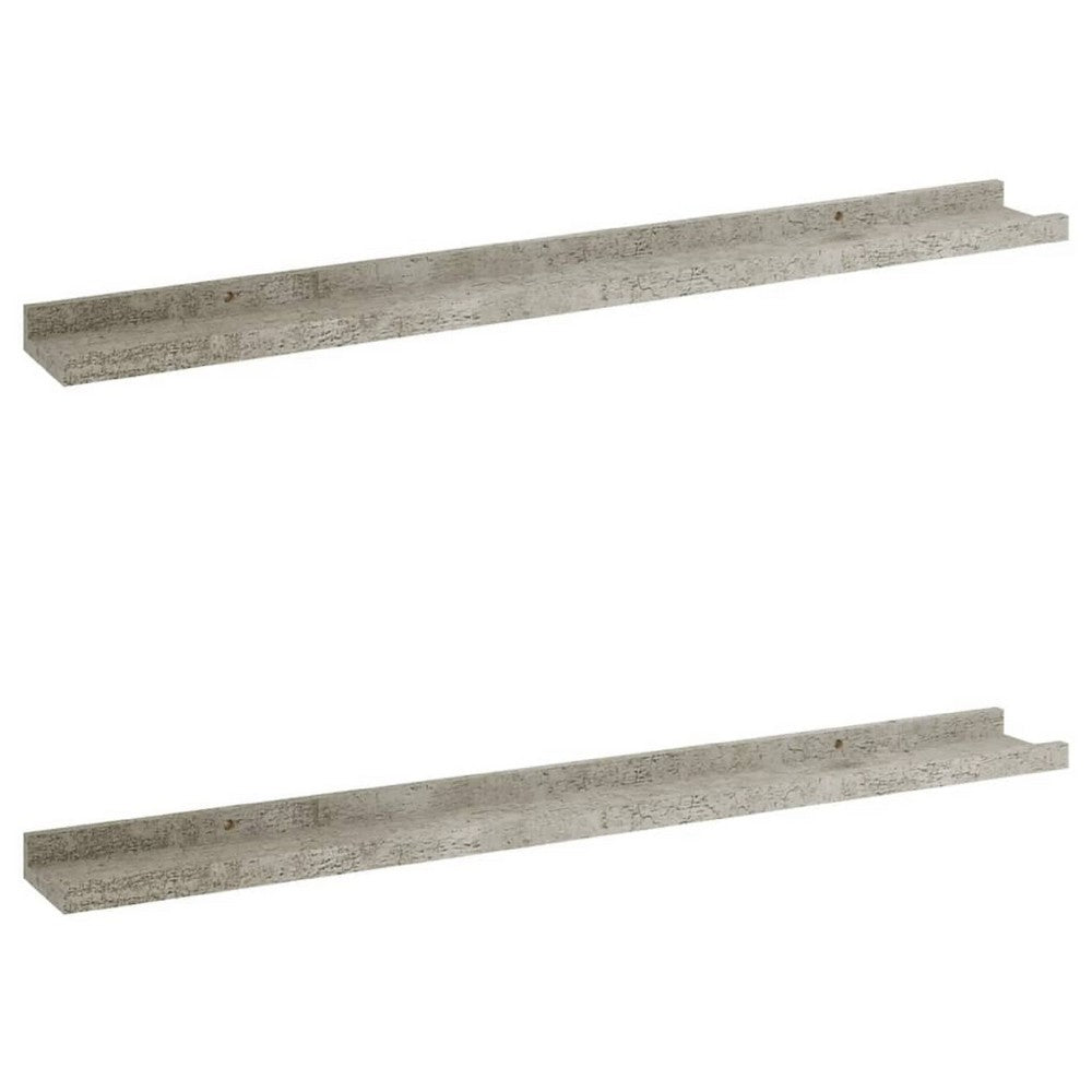 Yuli Wall Shelf Set of 2, Concrete Gray, Raised Ledge Design 32 Inch - BM340443