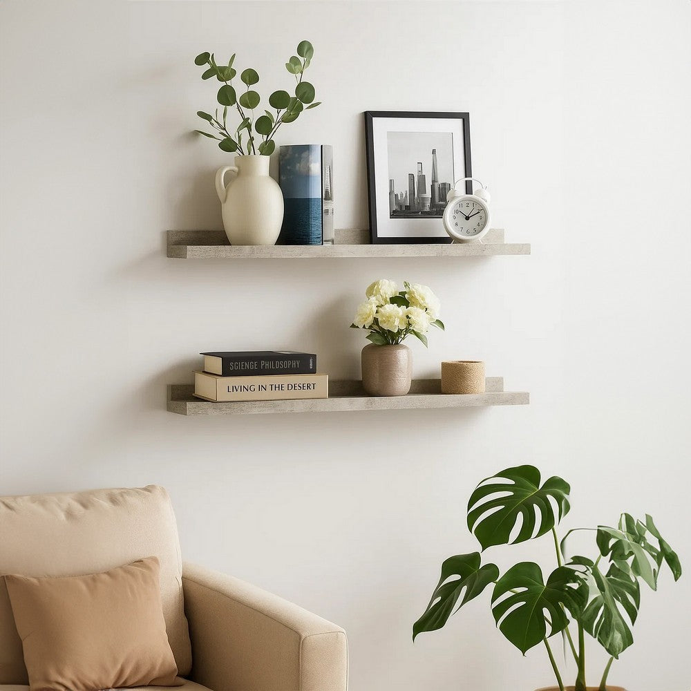 Yuli Wall Shelf Set of 2, Concrete Gray, Raised Ledge Design 32 Inch - BM340443