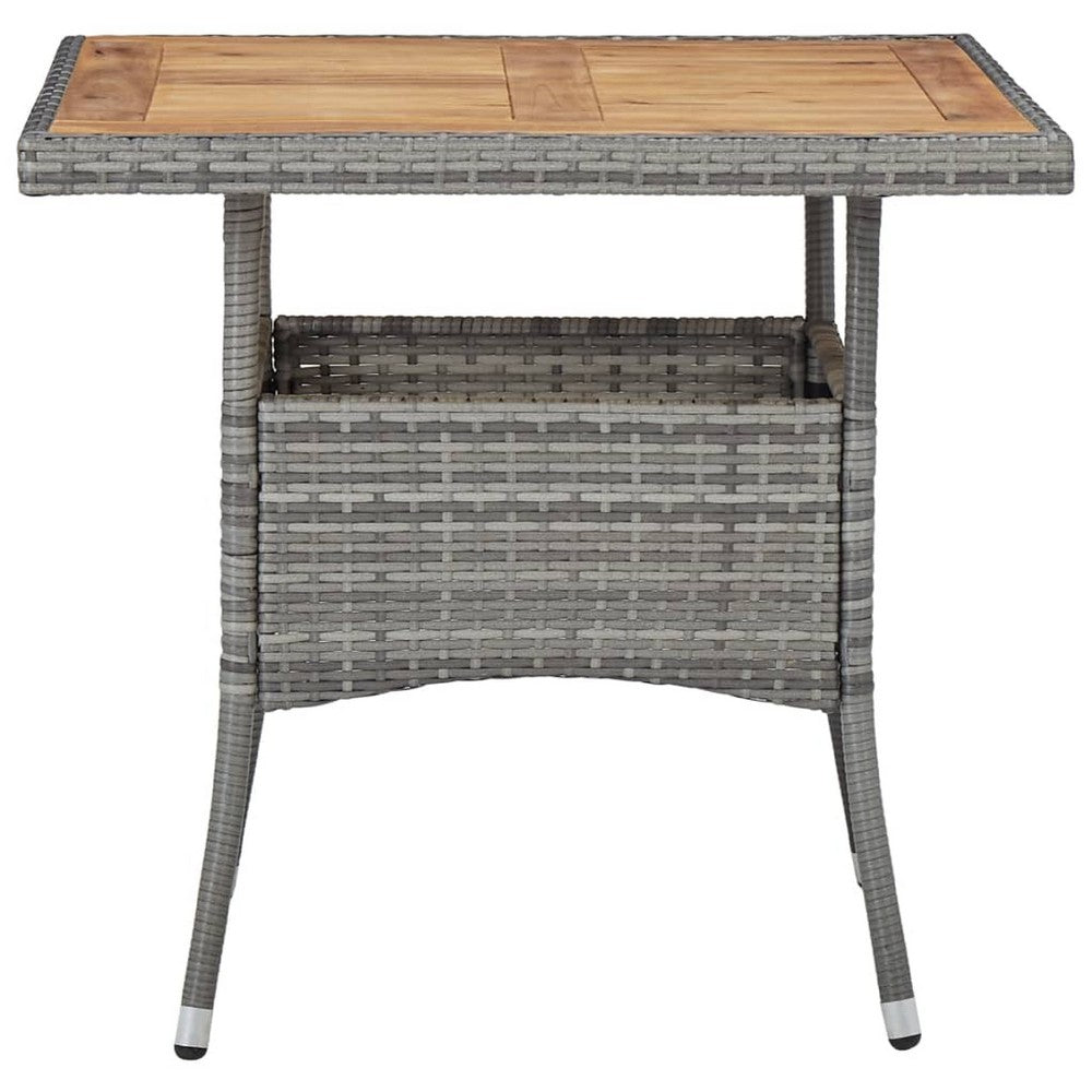 Biwo Outdoor Dining Table, Gray Wicker Rattan, 32 Inch Brown Wood Top - BM340445