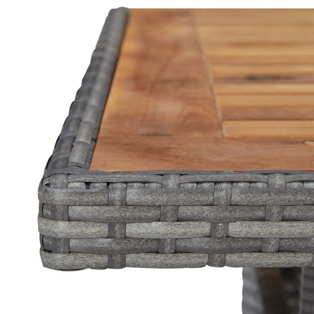 Biwo Outdoor Dining Table, Gray Wicker Rattan, 32 Inch Brown Wood Top - BM340445