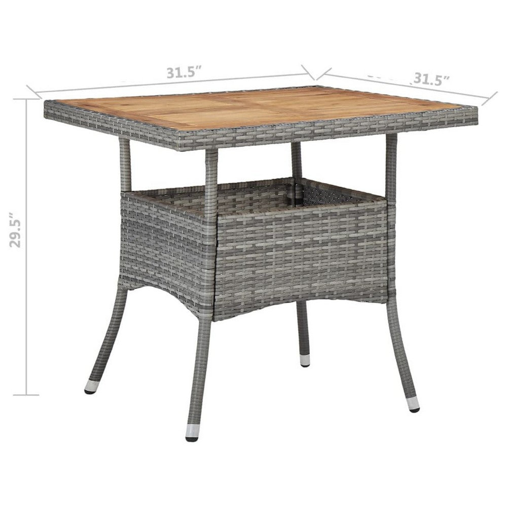 Biwo Outdoor Dining Table, Gray Wicker Rattan, 32 Inch Brown Wood Top - BM340445
