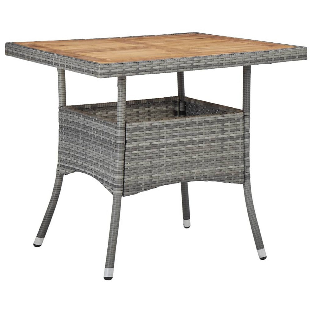 Biwo Outdoor Dining Table, Gray Wicker Rattan, 32 Inch Brown Wood Top - BM340445