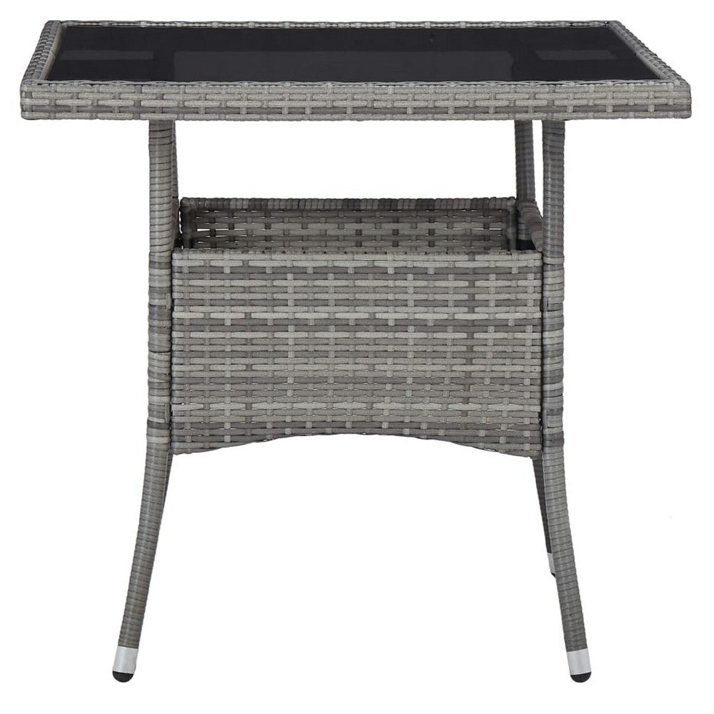 Biwo Outdoor Dining Table, Gray Wicker Rattan, 32 Inch Black Tempered Glass - BM340446