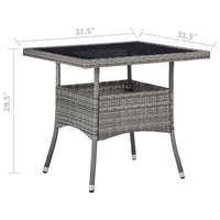 Biwo Outdoor Dining Table, Gray Wicker Rattan, 32 Inch Black Tempered Glass - BM340446