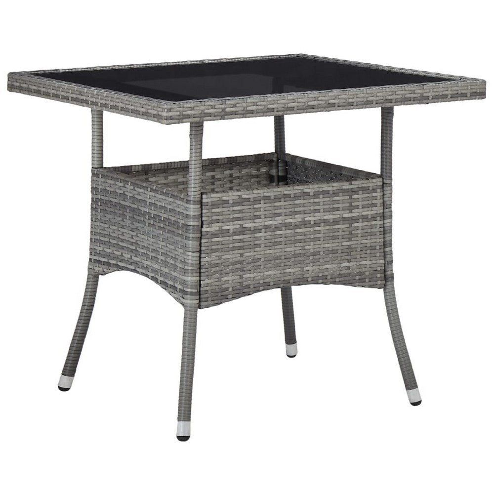 Biwo Outdoor Dining Table, Gray Wicker Rattan, 32 Inch Black Tempered Glass - BM340446