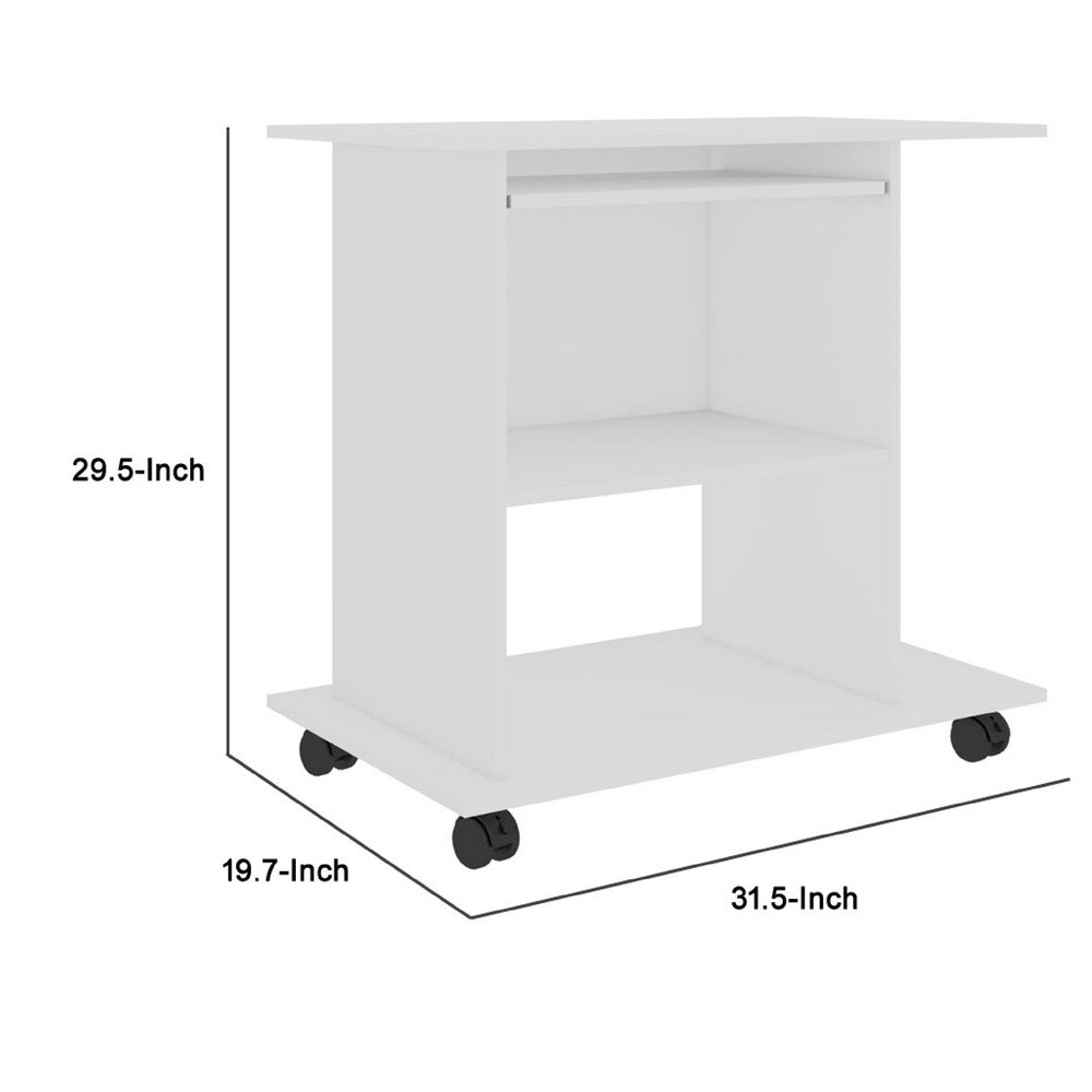 Gulo Computer Desk, 2 Shelves, Keyboard Tray, 32 Inch, White Wood - BM340448