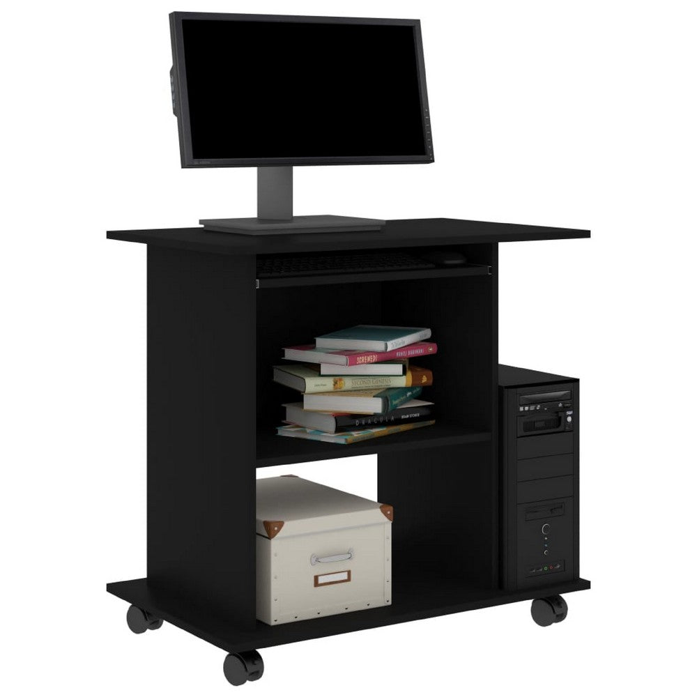 Gulo Computer Desk, 2 Shelves, Keyboard Tray, 32 Inch, Black Wood - BM340449
