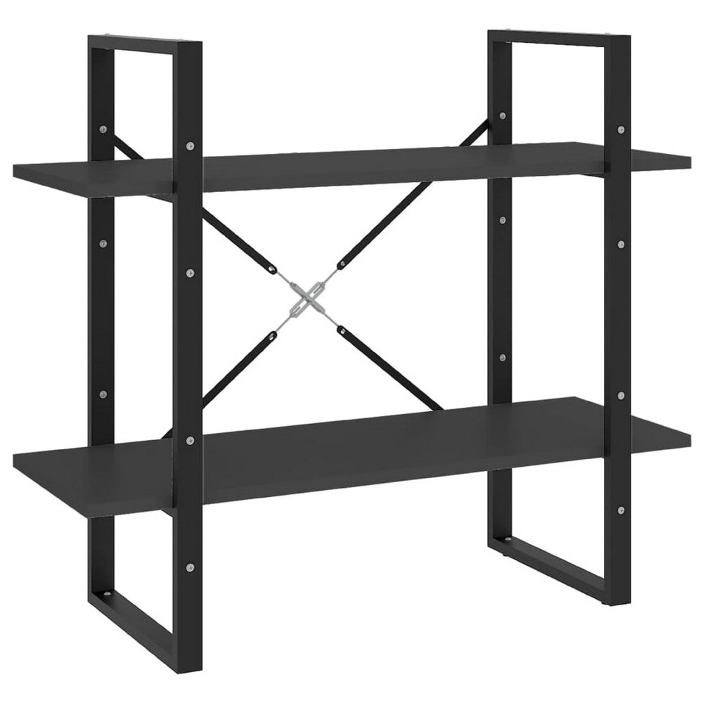 Viwo Bookshelf, 2 Gray Shelves, Modern Black Design 32 Inch - BM340452
