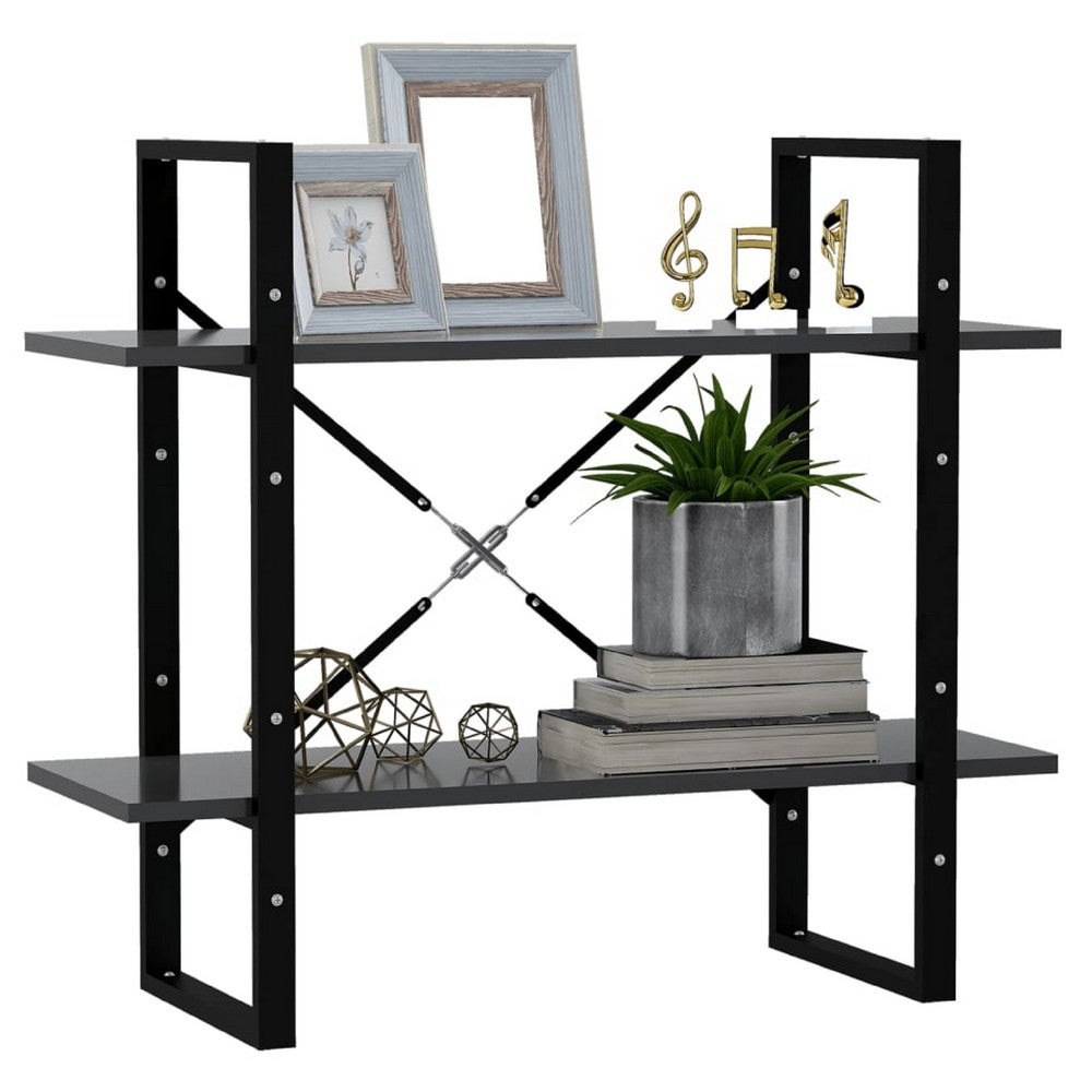 Viwo Bookshelf, 2 Gray Shelves, Modern Black Design 32 Inch - BM340452