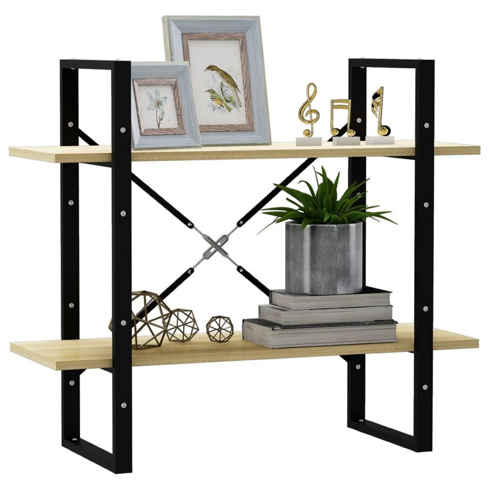 Viwo Bookshelf, 2 Brown Shelves, Modern Black Design 32 Inch - BM340453