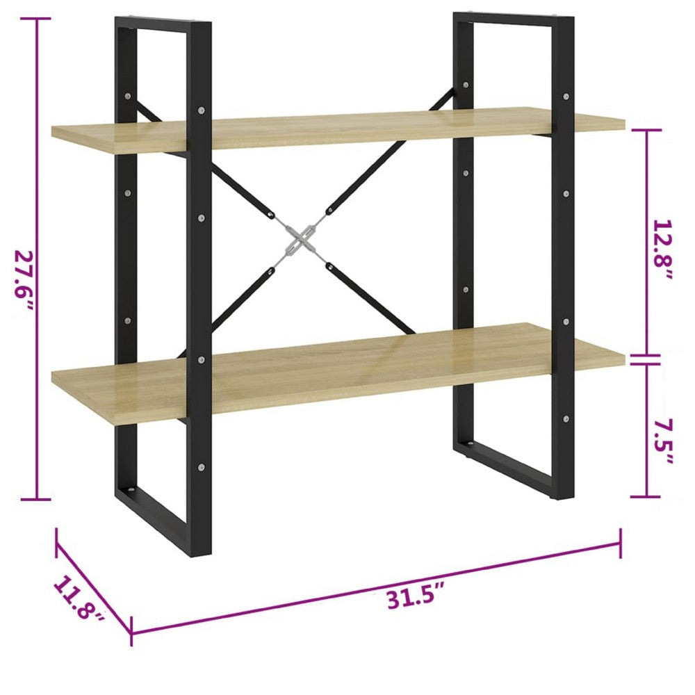 Viwo Bookshelf, 2 Brown Shelves, Modern Black Design 32 Inch - BM340453