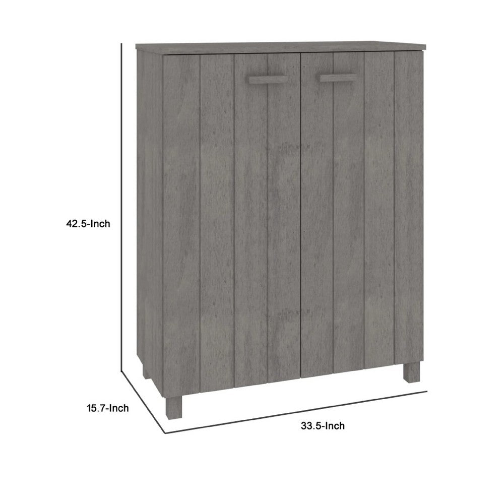 Shoe Cabinet, Gray Solid Pine Wood w Block Legs, 4 Shelves, 43 Inch - BM340455