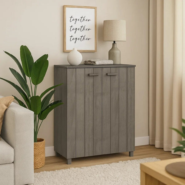 Shoe Cabinet, Gray Solid Pine Wood w Block Legs, 4 Shelves, 43 Inch - BM340455