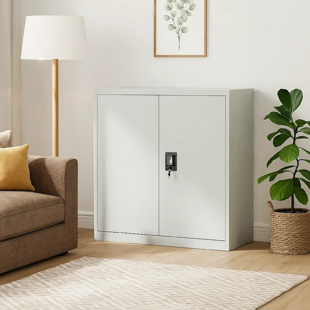 Filing Cabinet, Matte Gray Steel Body, 2 Adjustable Shelves, 35 Inch - BM340457