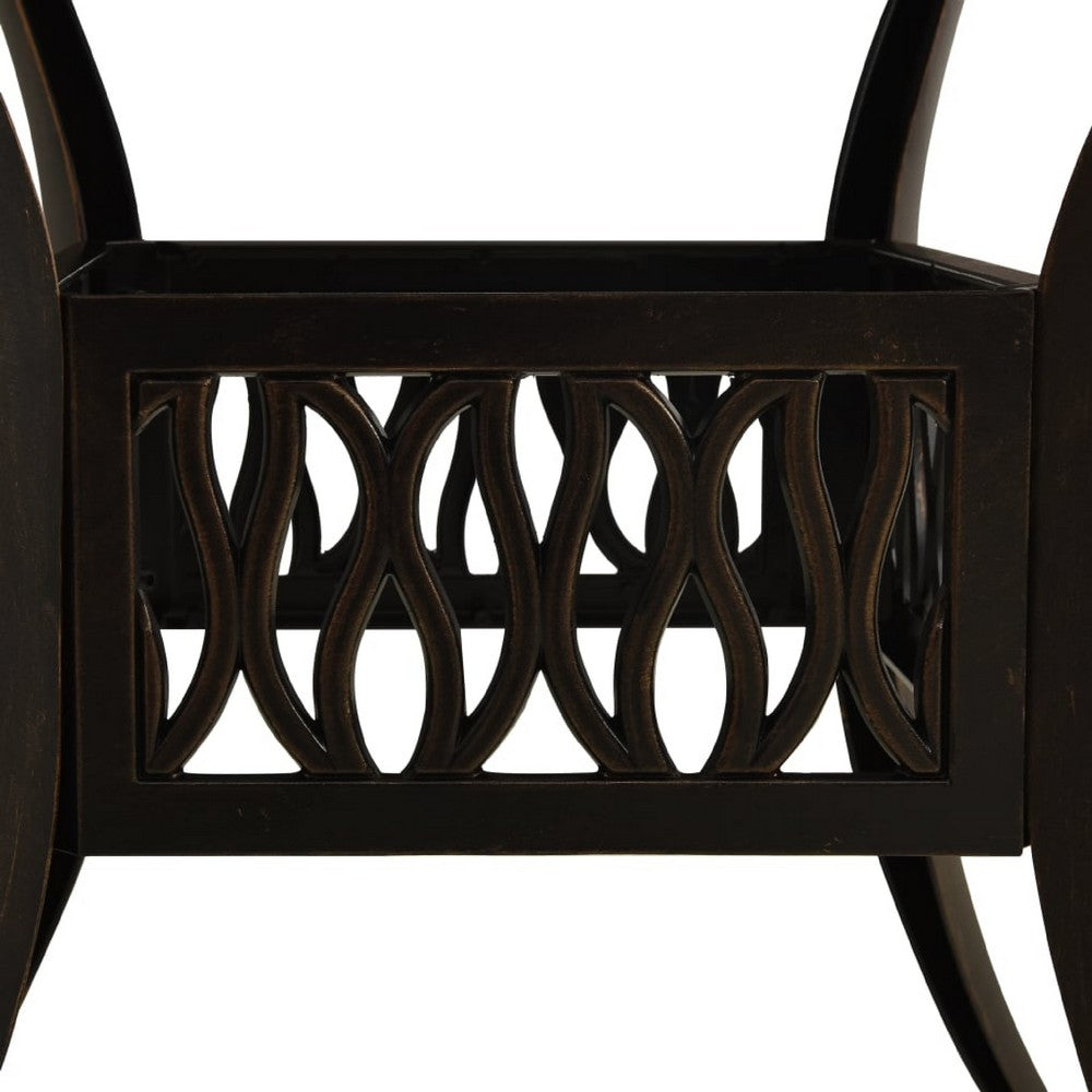 Nook Patio Dining Table, Bronze Cast Aluminum, Scrolled Details, 35 Inch - BM340459
