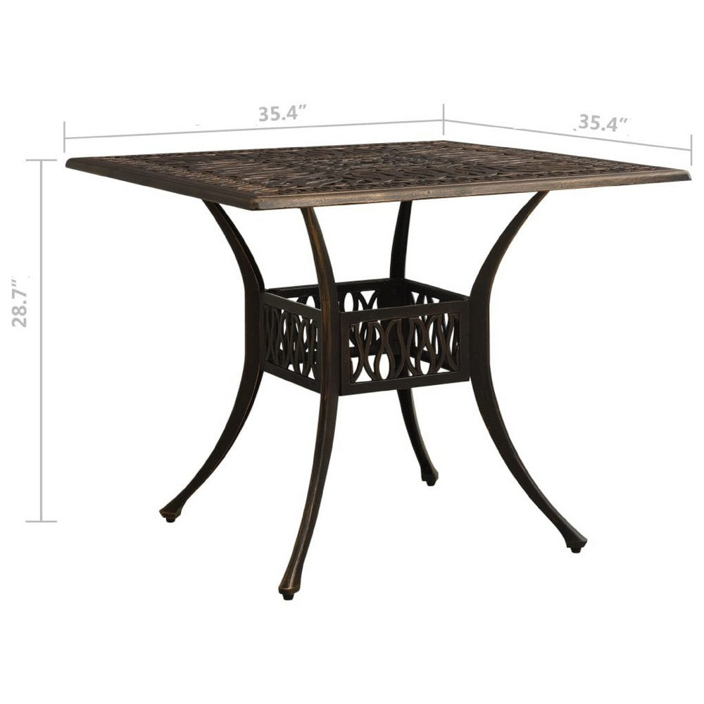 Nook Patio Dining Table, Bronze Cast Aluminum, Scrolled Details, 35 Inch - BM340459