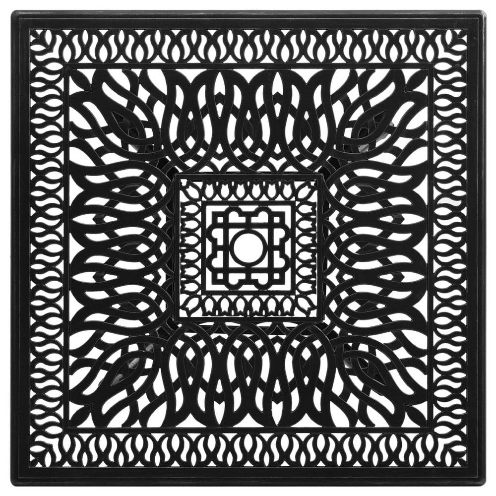 Nook Patio Dining Table, Black Cast Aluminum, Scrolled Details, 35 Inch - BM340460