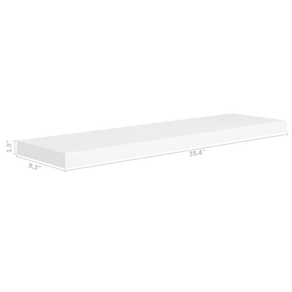 Zyno Floating Wall Shelf, 35 Inch, Glossy White MDF Body - BM340461