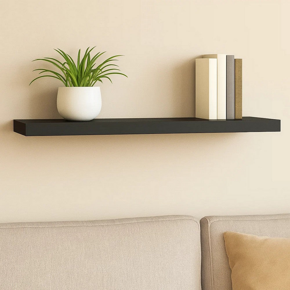 Zyno Floating Wall Shelf, 35 Inch, Matte Black MDF Body - BM340462