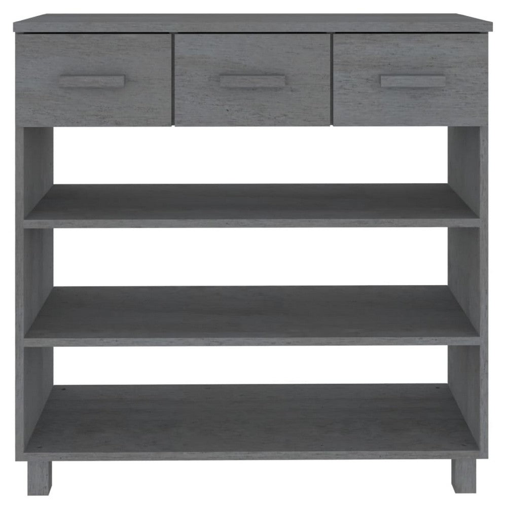 Boir Sofa Console Table, 3 Shelves and 3 Drawers, 35 Inch, Gray Pine Wood - BM340465