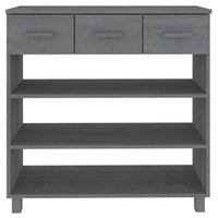 Boir Sofa Console Table, 3 Shelves and 3 Drawers, 35 Inch, Gray Pine Wood - BM340465