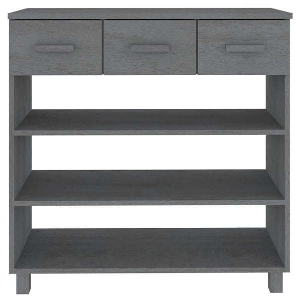 Boir Sofa Console Table, 3 Shelves and 3 Drawers, 35 Inch, Gray Pine Wood - BM340465