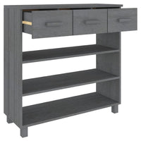 Boir Sofa Console Table, 3 Shelves and 3 Drawers, 35 Inch, Gray Pine Wood - BM340465