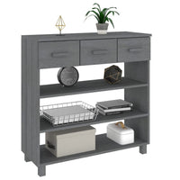 Boir Sofa Console Table, 3 Shelves and 3 Drawers, 35 Inch, Gray Pine Wood - BM340465