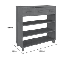 Boir Sofa Console Table, 3 Shelves and 3 Drawers, 35 Inch, Gray Pine Wood - BM340465