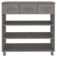 Boir Sofa Console Table, 3 Shelves, 3 Drawers, 35 Inch, Light Gray Wood - BM340466