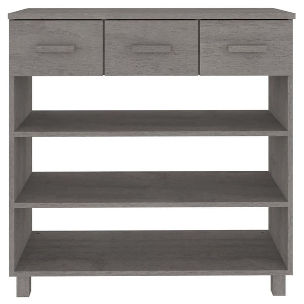 Boir Sofa Console Table, 3 Shelves, 3 Drawers, 35 Inch, Light Gray Wood - BM340466