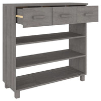 Boir Sofa Console Table, 3 Shelves, 3 Drawers, 35 Inch, Light Gray Wood - BM340466