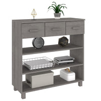 Boir Sofa Console Table, 3 Shelves, 3 Drawers, 35 Inch, Light Gray Wood - BM340466