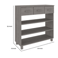 Boir Sofa Console Table, 3 Shelves, 3 Drawers, 35 Inch, Light Gray Wood - BM340466