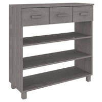 Boir Sofa Console Table, 3 Shelves, 3 Drawers, 35 Inch, Light Gray Wood - BM340466