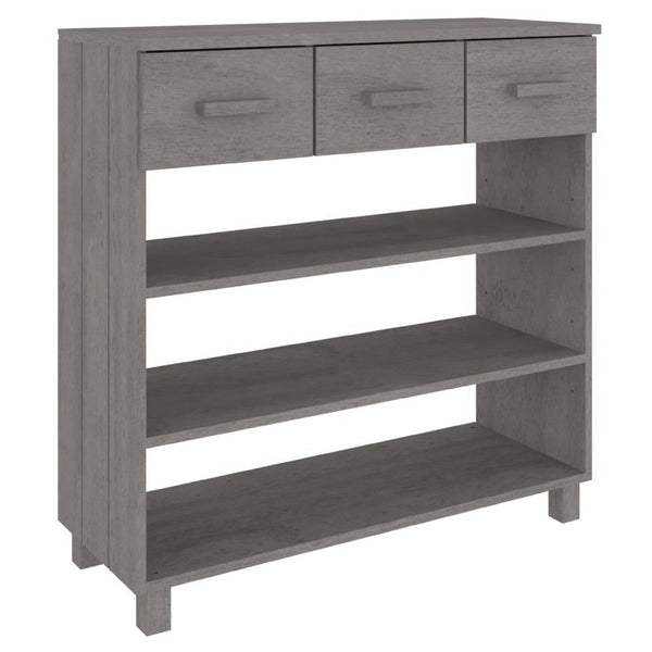 Boir Sofa Console Table, 3 Shelves, 3 Drawers, 35 Inch, Light Gray Wood - BM340466