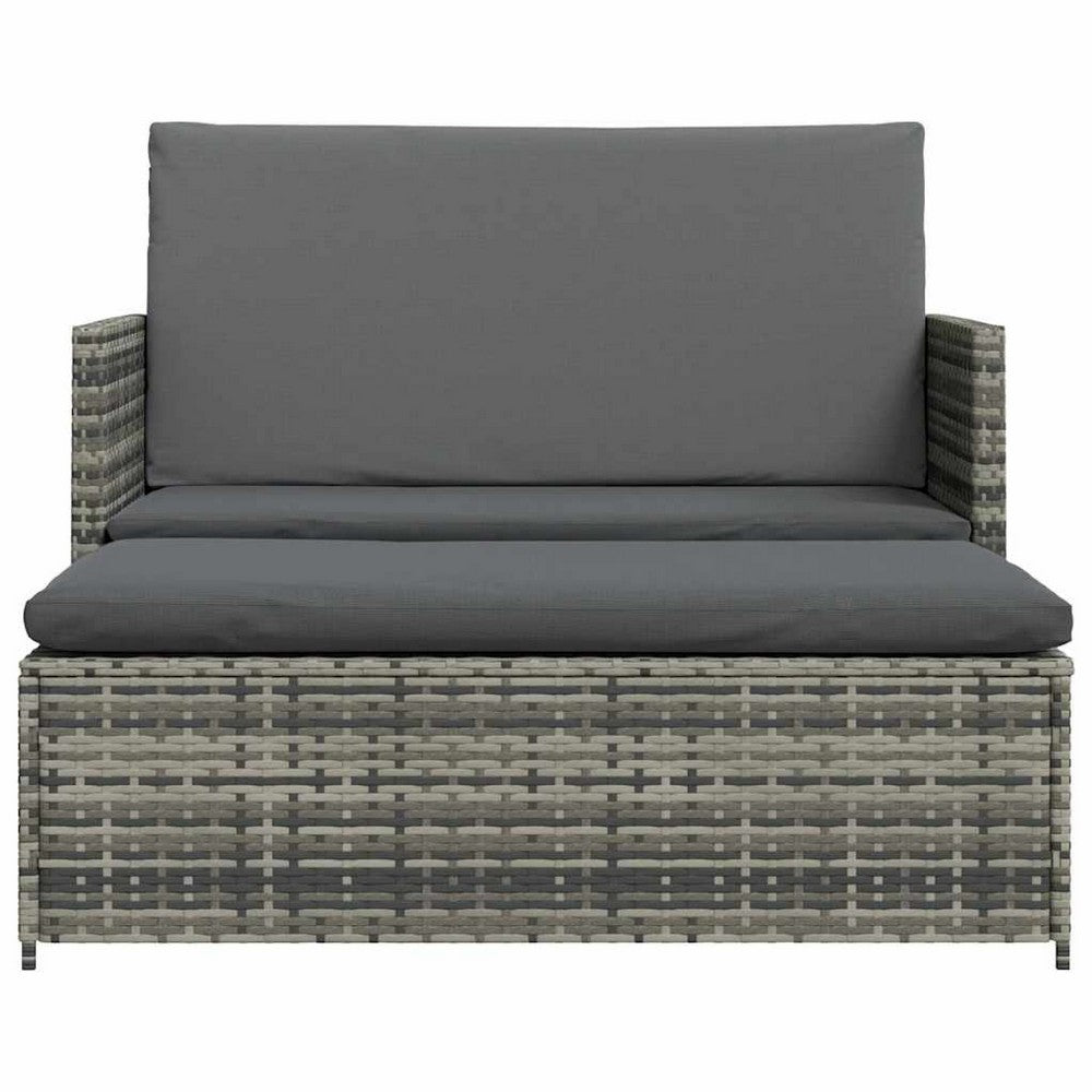 Feya 2pc Outdoor Sofa and Ottoman Set, Gray Poly Rattan and Cushions, Steel - BM340467