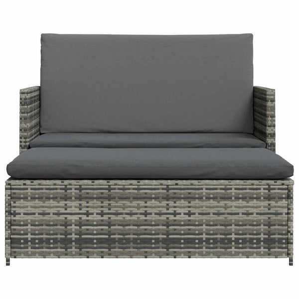 Feya 2pc Outdoor Sofa and Ottoman Set, Gray Poly Rattan and Cushions, Steel - BM340467