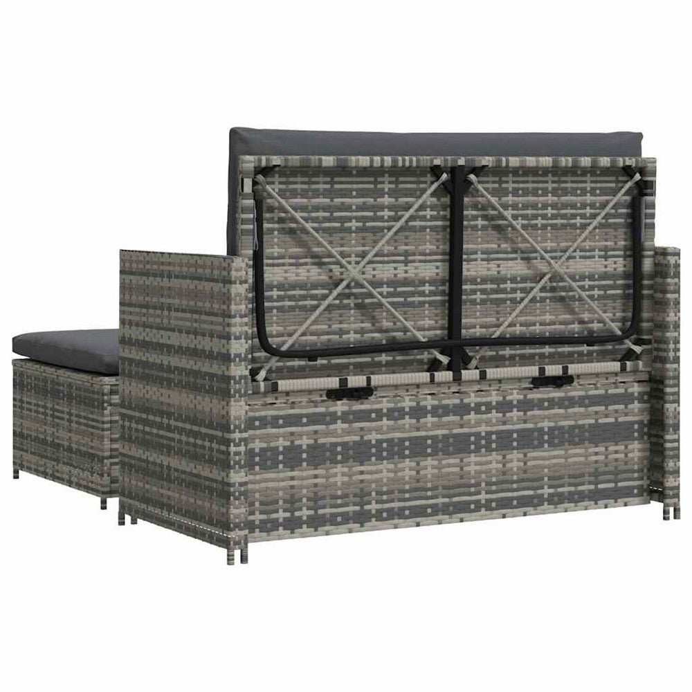 Feya 2pc Outdoor Sofa and Ottoman Set, Gray Poly Rattan and Cushions, Steel - BM340467