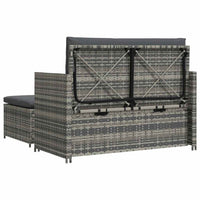 Feya 2pc Outdoor Sofa and Ottoman Set, Gray Poly Rattan and Cushions, Steel - BM340467