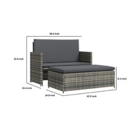 Feya 2pc Outdoor Sofa and Ottoman Set, Gray Poly Rattan and Cushions, Steel - BM340467