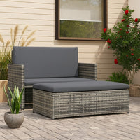 Feya 2pc Outdoor Sofa and Ottoman Set, Gray Poly Rattan and Cushions, Steel - BM340467