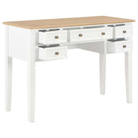 Ryann Writing Desk, 5 Drawers, White and Brown Pine Wood, 43 Inch - BM340468
