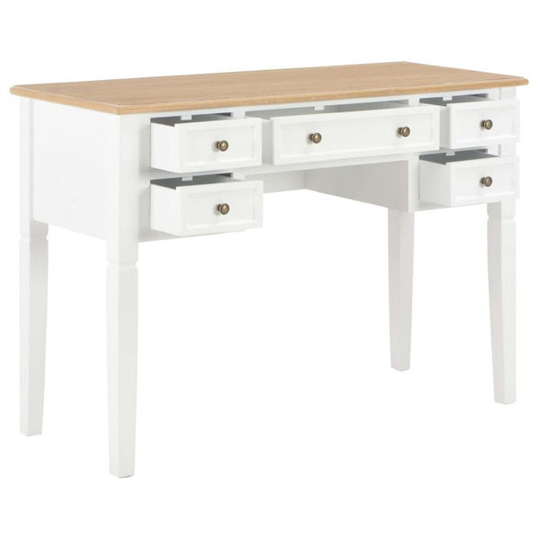 Ryann Writing Desk, 5 Drawers, White and Brown Pine Wood, 43 Inch - BM340468