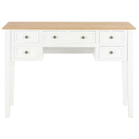 Ryann Writing Desk, 5 Drawers, White and Brown Pine Wood, 43 Inch - BM340468