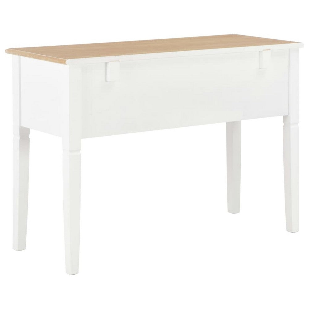 Ryann Writing Desk, 5 Drawers, White and Brown Pine Wood, 43 Inch - BM340468
