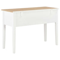 Ryann Writing Desk, 5 Drawers, White and Brown Pine Wood, 43 Inch - BM340468